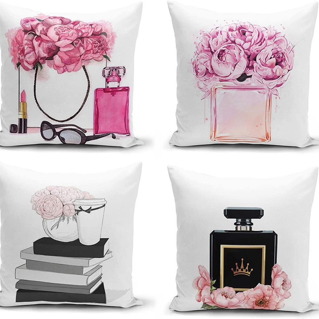 Fashion Theme Pillowcase Perfume Flower Square Cushion Cover French Decorative Peach Leather Velvet Super Soft Home Light Luxury