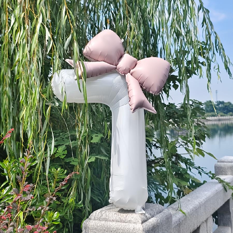 Number balloon set baby pink bow balloon ,white and pink balloon birthday proposal, weddingballoon decoration