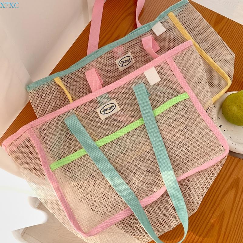 X7XC Stylish Mesh Bag with Ventilation Spacious Foldable Handbag for Gym Vacations