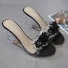 Women Slippers Sandals 8Cm Wedge High Heels Transparent Crystal Rhinestone Slippers