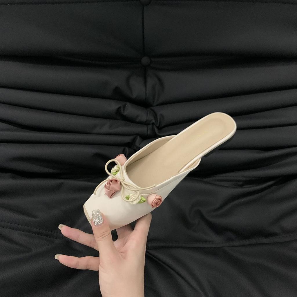Half Slippers 2024 New Flat-bottomed Bag Head Slippers Fairy Style Single Shoes Wearing Sandals Pink Muller Women's Shoes