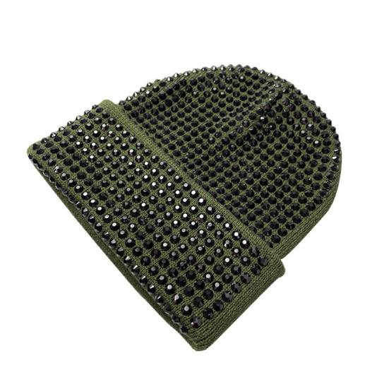 Унисекс зимняя шапка со складчатыми полями, однотонная эластичная шапка со стразами, сохраняющая тепло, для взрослых, для холодной погоды, для улицы и повседневной жизни