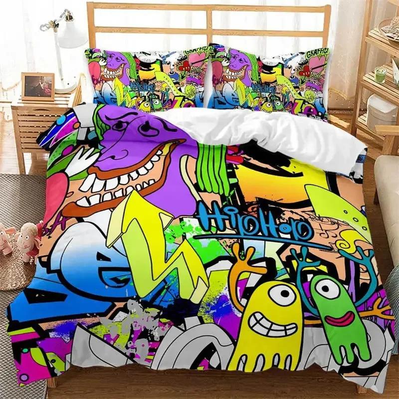 3D Print Graffiti Hip Hop Street Culture Bedding Set Single Twin Double Queen King Cal King Size Bed Linen Set