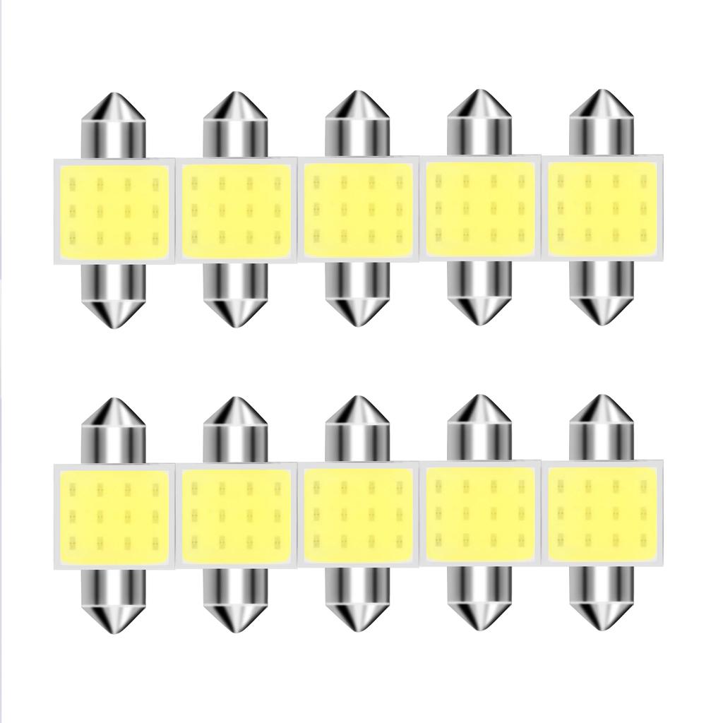 10 шт. светодиодных ламп C10W C5W Festoon 31/36/39/41 мм 12 В COB 6500 К белого цвета для салона автомобиля, купола, крыши, багажника, подсветки номерного знака