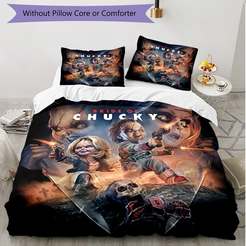 3pcs Duvet Cover Set (1*Duvet Cover + 2*Pillowcase, Without Core), Bride of Chucky Print Soft All‑Season Bedding Set, Home Bedroom Decor Gift