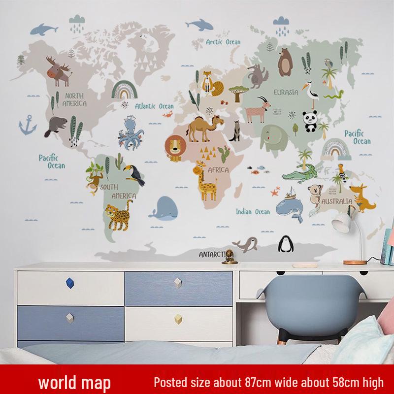 Animal Map Wall Stickers for Kindergarten Classroom Decoration