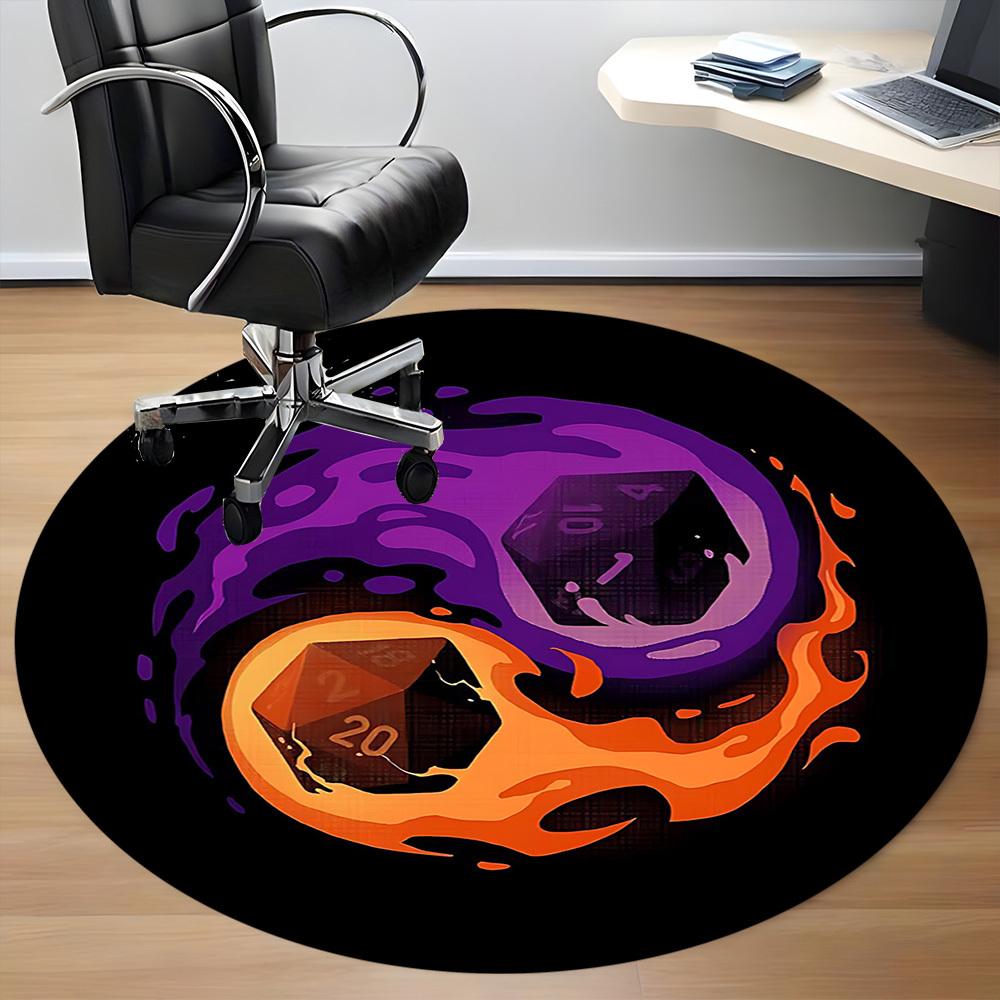 1PCDice Flames Office Round Area Rug, Mat Suitable For Office, Under Office Chairs Bedroom Living Room Home Decor, Room Deco
