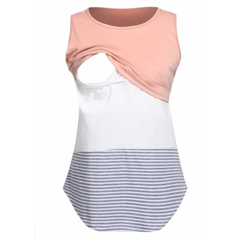 Женская удобная рубашка для беременных и кормящих мам в полоску без рукавов с круглым вырезом, рубашка для беременных
