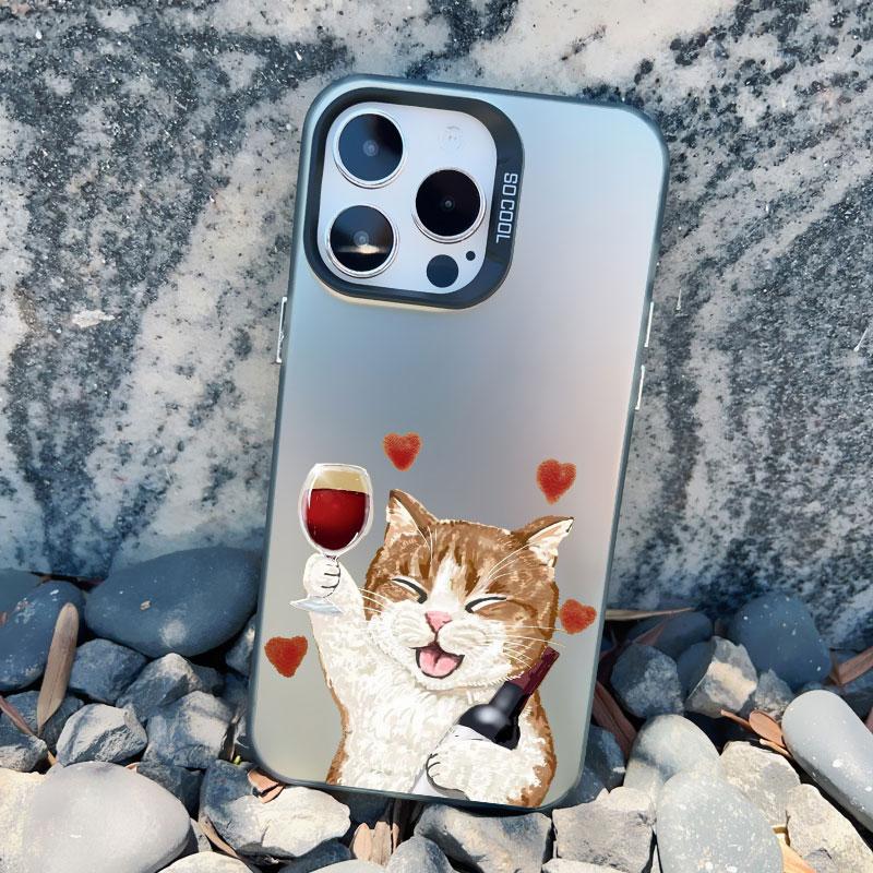 Чехол для телефона с жидким красным вином и милым котиком для iPhone 16 15 14 13 Mini Pro Max 12 11 Pro Max 15 14 Plus Ударопрочные лазерные чехлы