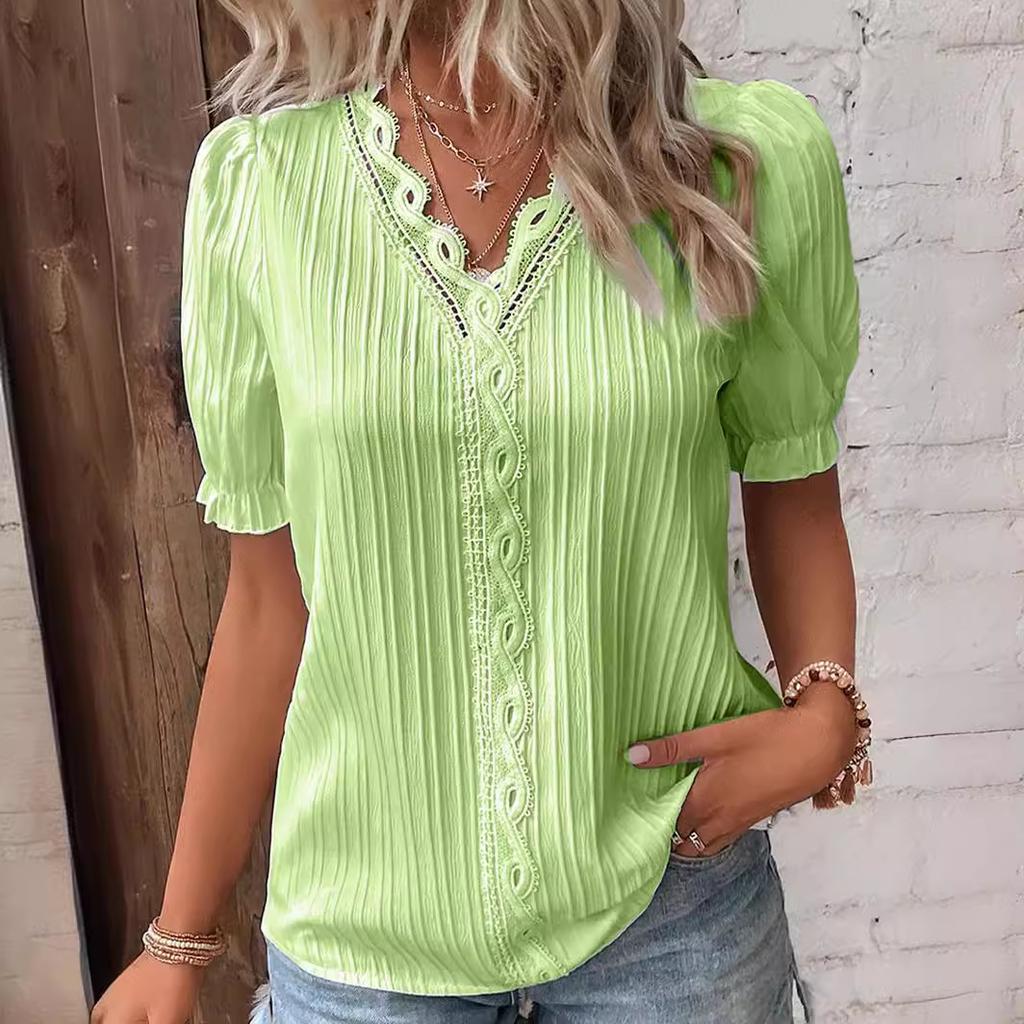 Women's V-neck Short Sleeve T-shirt Summer Fashion Casual Hollow Out T-shirt Slim Fit T-shirts