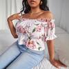 Плюс Размер Женский Сексуальный Воротник Одной Линии Темперамент Цветочный Короткий Рукав Короткий Топ