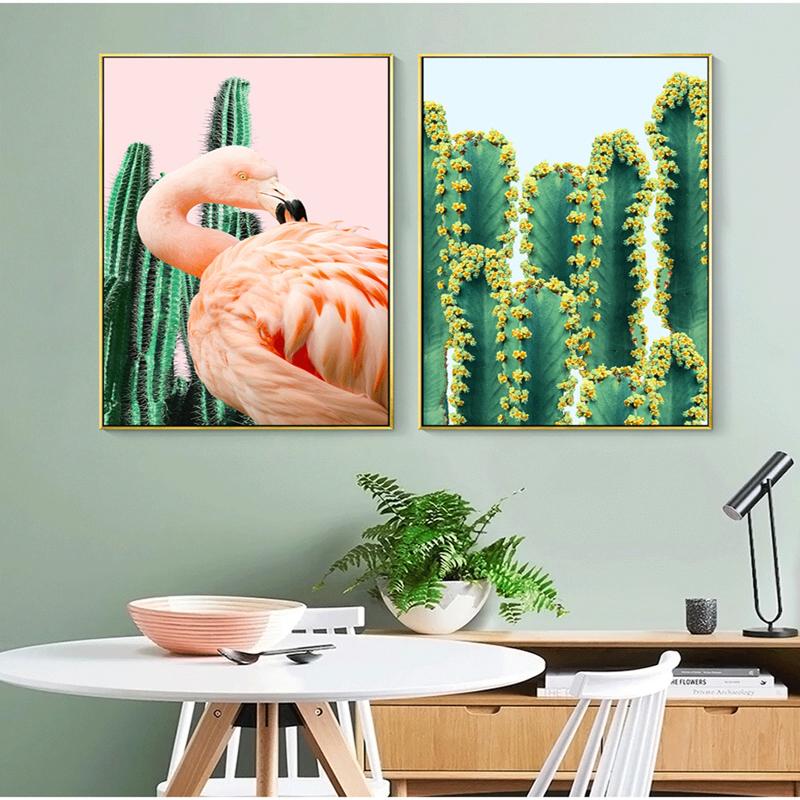 Юго-Восточная Азия, украшение в виде тропических растений, картина для спальни, прикроватная тумбочка, кактус, гостиная, фреска, розовый фламинго, плакат с надписью