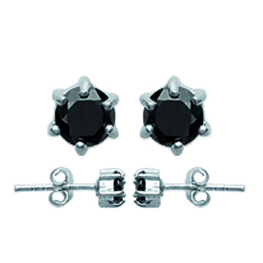 Les Trésors De Lily [K3806] - Silver Black 'Essentiel' Silver Earrings (rhodium-plated) - 4 Mm