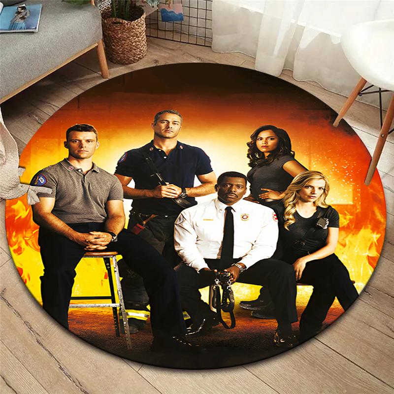 Chicago Fire Round Area Rug,Carpet Rug for Living Room Bedroom Sofa Playroom Decor,Non-slip Floor Mat