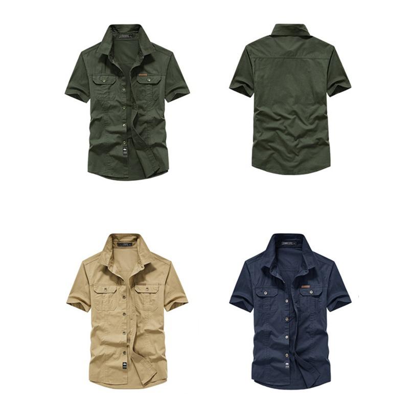 Мужская рубашка из 100% хлопка, однотонные рубашки-карго с несколькими карманами, модные уличные повседневные рубашки с короткими рукавами для мужчин, новые большие размеры M-8XL