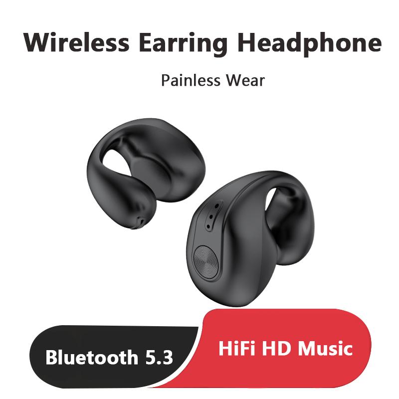 VAORLO Bluetooth 5,3 одиночная гарнитура, безболезненные серьги, HiFi музыкальные наушники с тяжелыми басами, водонепроницаемые спортивные наушники с шумоподавлением
