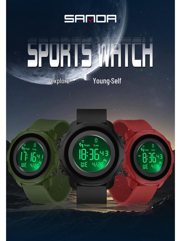 Sanda Waterproof Digital Watch with Step Counter, Calorie Tracker, Alarm, and Multifunctional Features for Outdoor Sports