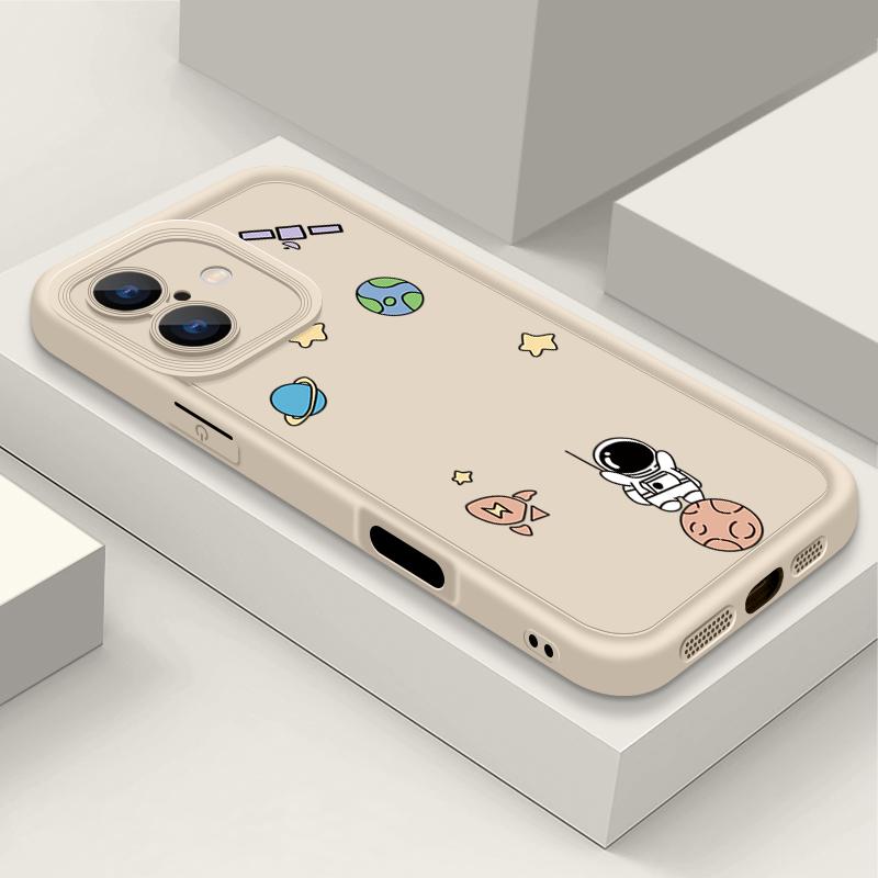 Милый принт астронавта ТПУ мягкий матовый чехол для телефона iPhone 16 Pro Max 15 14 Pro 13 12 11 XS XR 8 7 однотонный ударопрочный защитный объектив задняя крышка