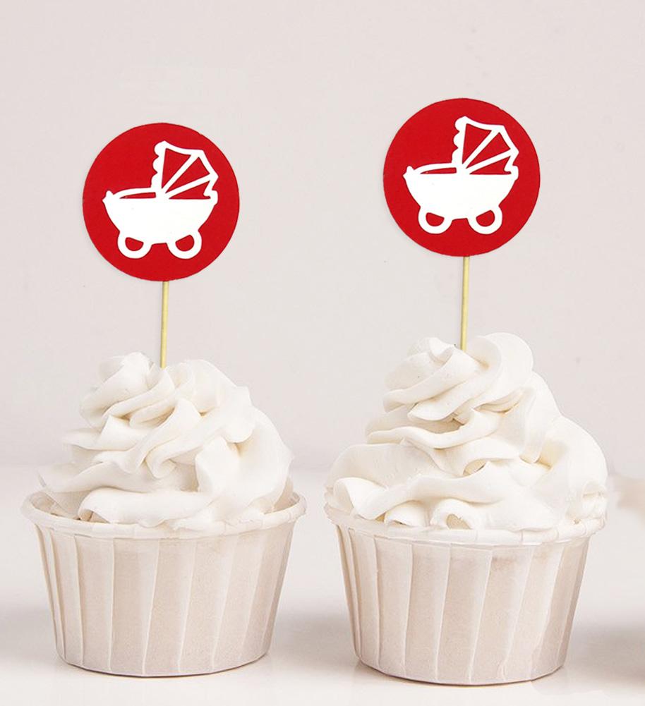 Darling Souvenir Baby Pram Baby Shower Cupcake Toppers Dessert Decorations - Pack Of