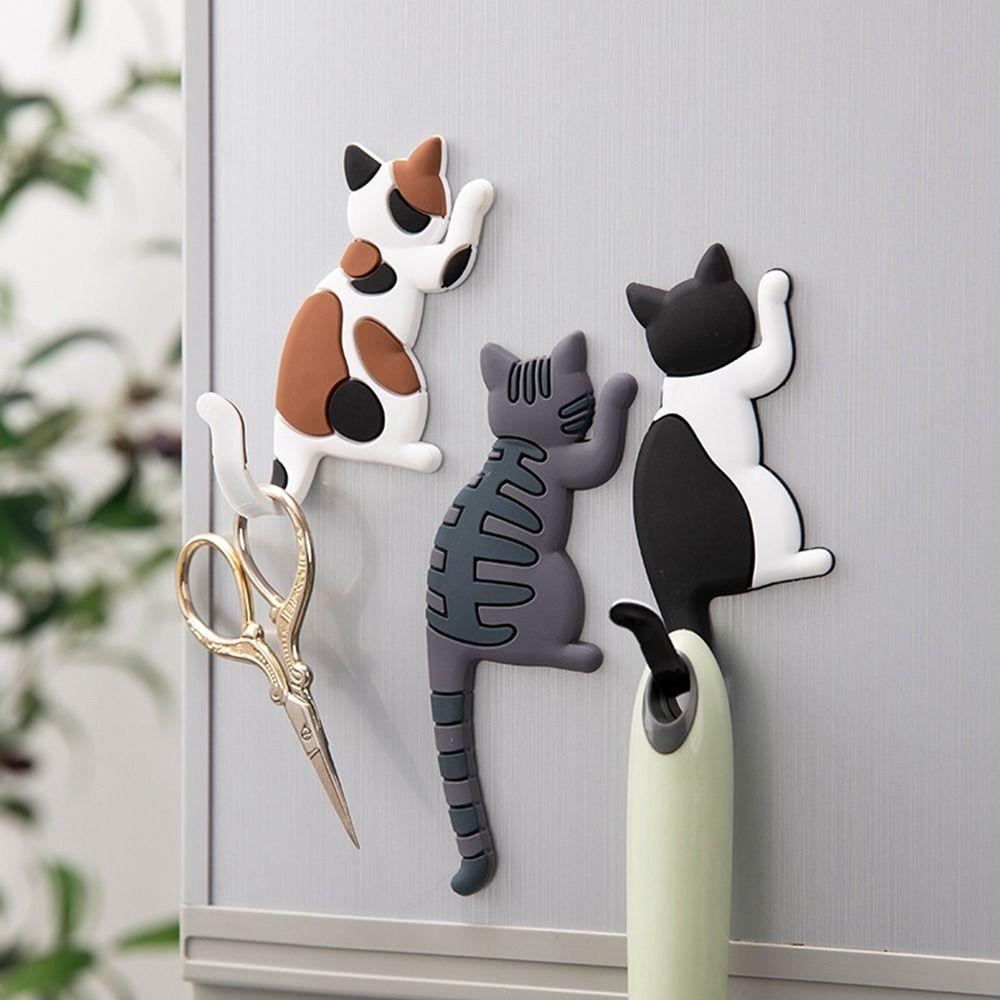 New Fashion Cute Creative Multifunction Cat Magnetic Wall Mount Hook Refrigerator Sticker Fridge Magnet Decor Hanger Holder Hook