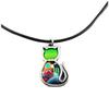[R1267] - Колье ручной работы "Колумбина и Арлекин" зеленое разноцветное серебро - 22х15 мм (кошка)