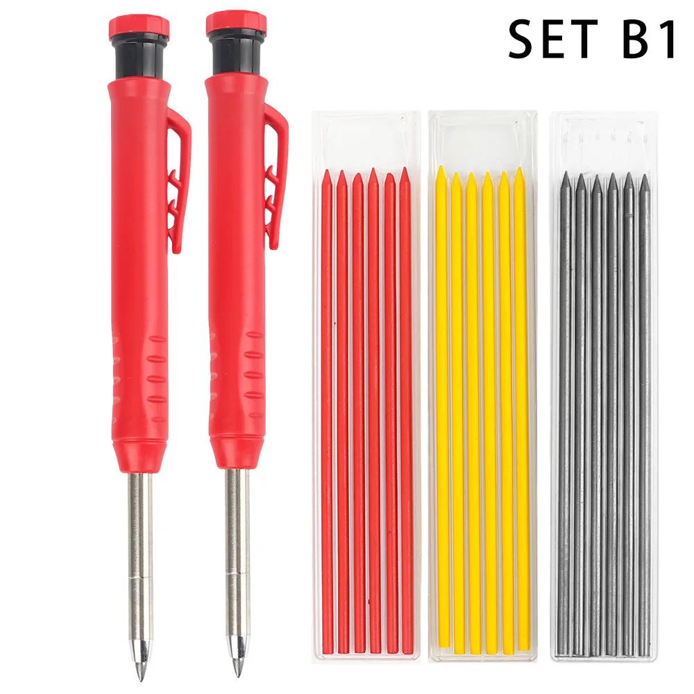 Solid Carpenter Pencil Set Woodworking Tools Mechanical Pencil 3 Colors Refill Construction Job Tools Carpentry Marking Scriber