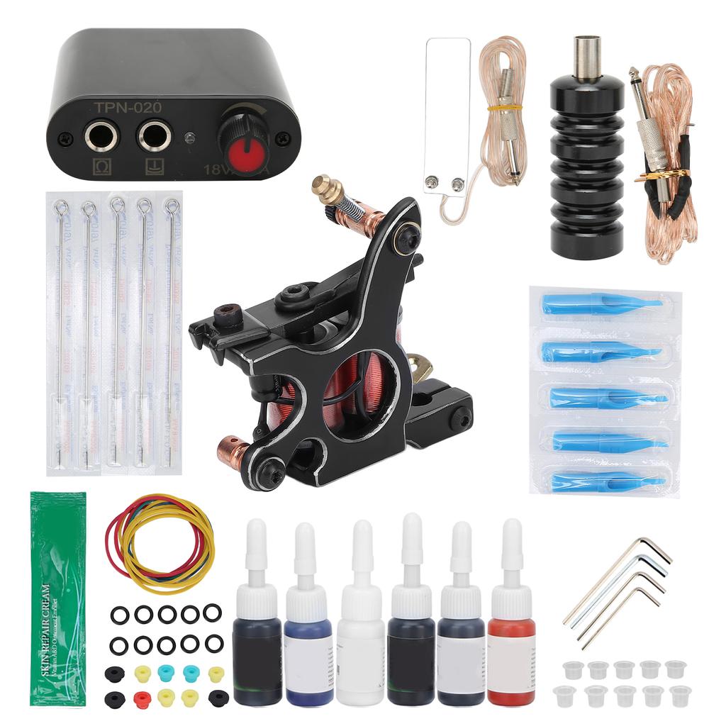 Complete Tattoo Machine Kit Power Supply Needles Tips Handles Tattoo Supplies for Beginners