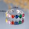 Cute Female Rainbow Zircon Stone Adjustable Heart Ring Vintage  Color Open Wedding Jewelry For Women