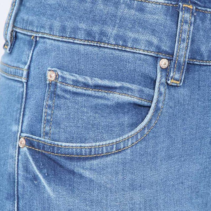 Women's Light Blue Jacket Collar Jean Jumpsuit Pants