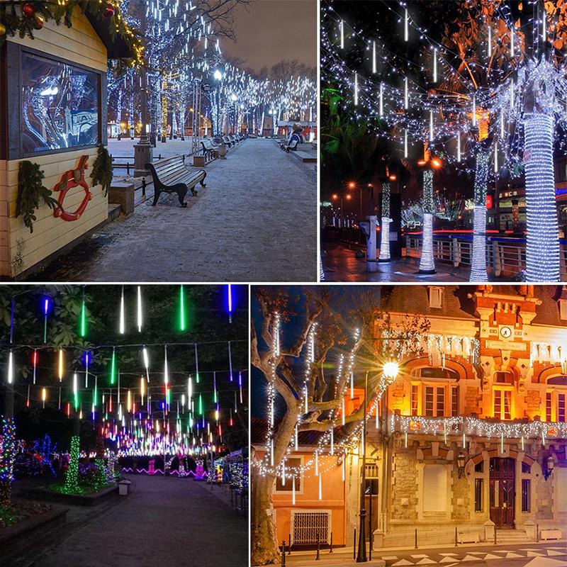 8 трубок, светодиодные сказочные огни, рождественские гирлянды, уличная гирлянда, уличная гирлянда, занавеска, украшение на Хэллоуин, свет метеоритного дождя