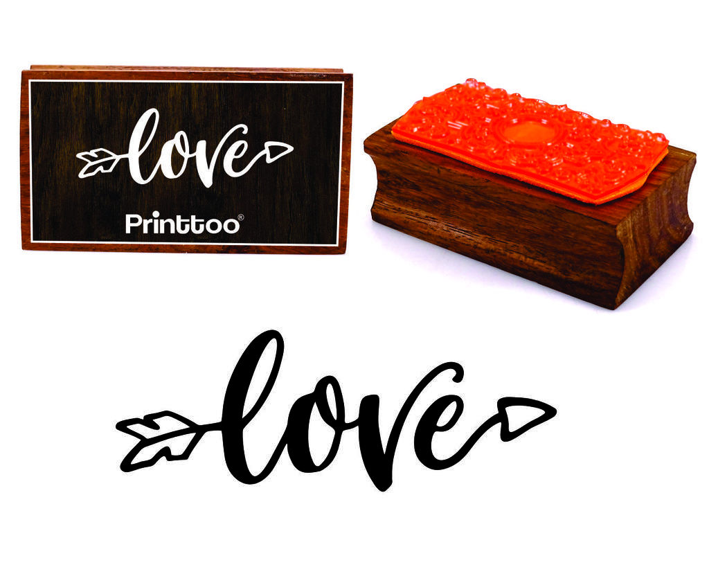 Printtoo Arrow Love Calligraphy Rectangular Wooden Rubber Stamp Block