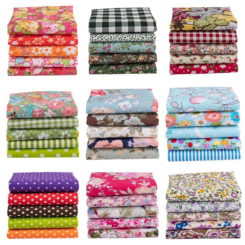 5pcs / Lot Printed Patchwork Cotton Fabric Doll Handmade Accessories Floral Fabrics for DIY