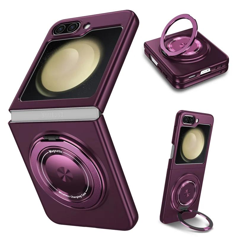 Чехол для телефона с магнитным кольцом-подставкой 360° для Samsung Galaxy Z Flip 6 5 4 3 Flip5 Flip4 Flip6 Держатель Защитная крышка из твердого поликарбоната