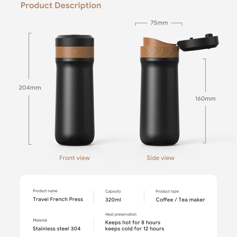 i Cafilas [FK11] Портативная термокружка для французского пресса, американская термокружка 350 мл с двухслойной изоляцией, уличный Trave (Земля и вода разделены)