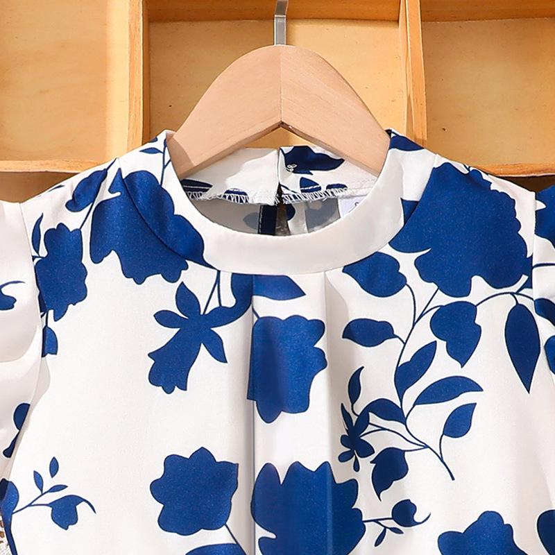 Повседневный костюм для девочек, летний детский топ с короткими рукавами и принтом, модные брюки-кюлоты, костюм из двух частей