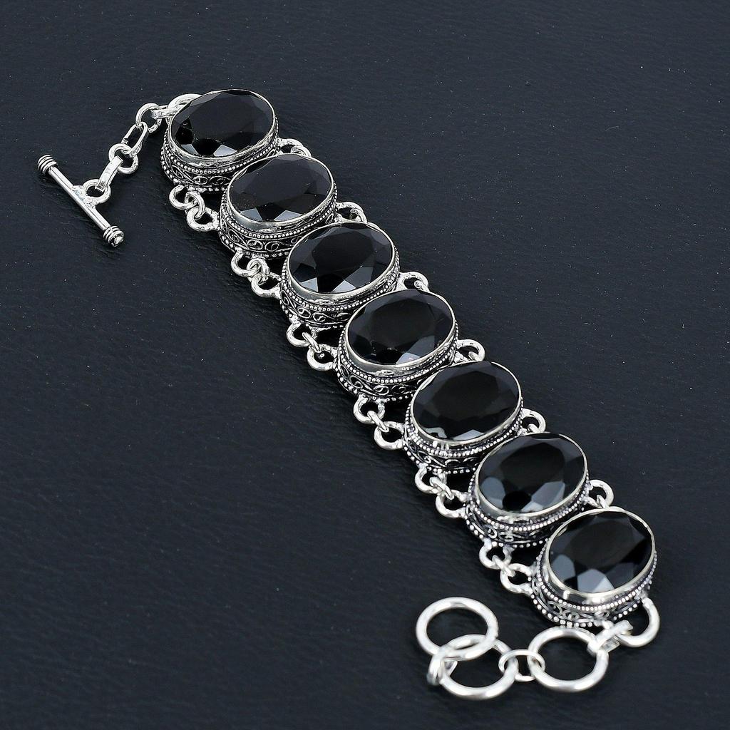 Beautiful Black Spinel Gemstone Handmade 925 Sterling Silver Jewelry Black Spinel Neclace Bracelet Set, Antique Jewelry Set, Bracelet For Gift