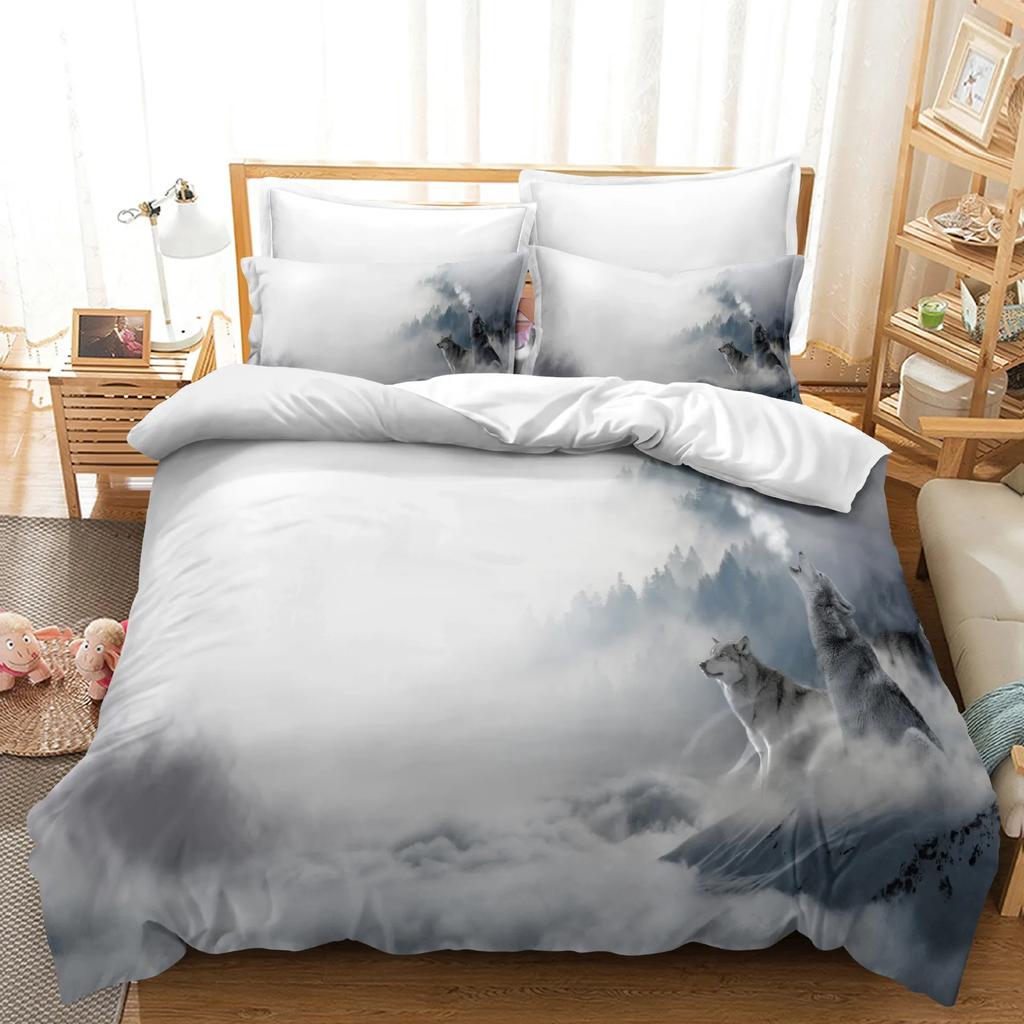 Wolf Animal Moon Snowfield Tree Wildlife 3D Bedding Set Pillowcases Comforter Bed Polyester Twin Queen King Size Duvet Cover