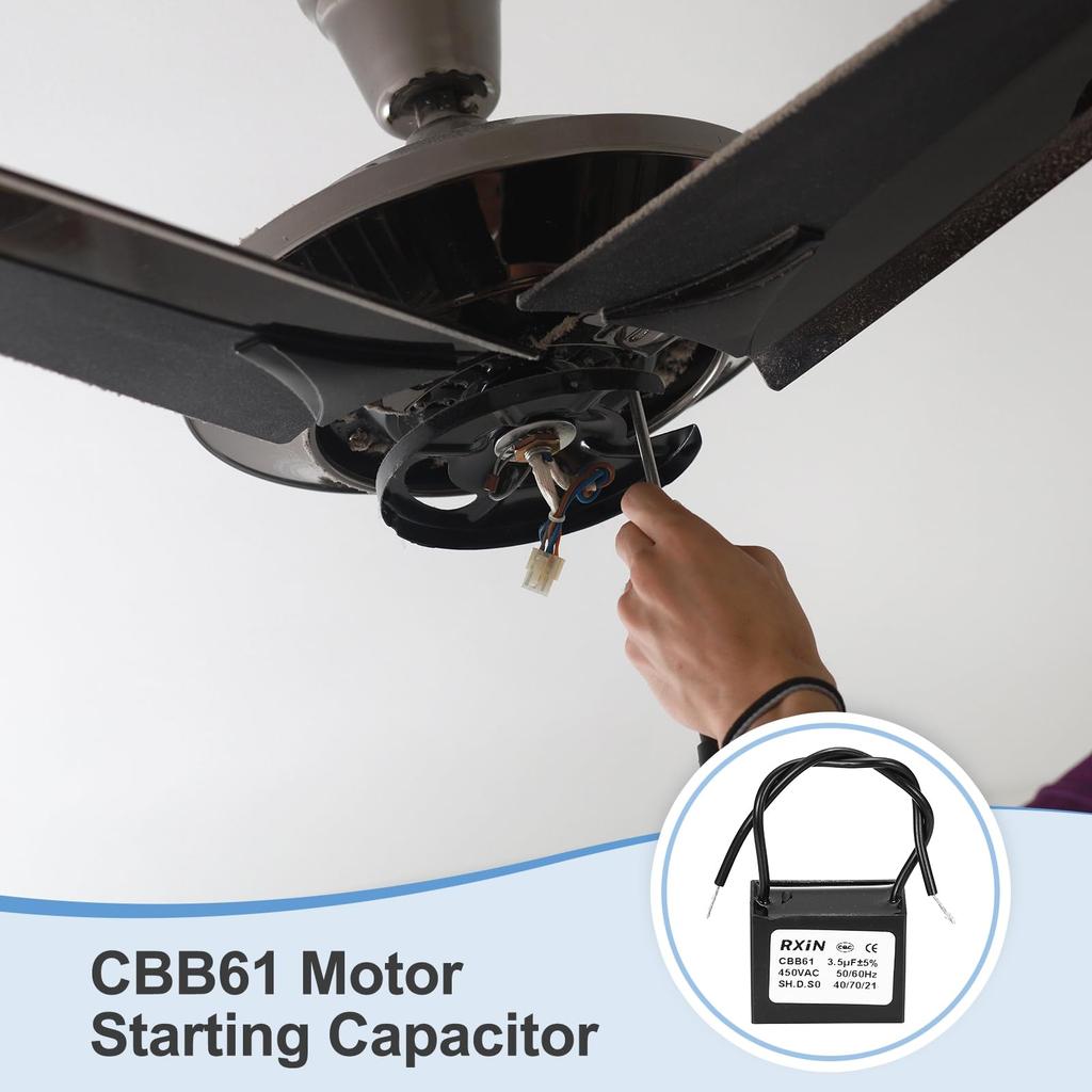 uxcell Конденсатор CBB61 3,5 мкФ 450 В 2-проводной Пусковой конденсатор двигателя потолочного вентилятора Потолочный вентилятор Двигатель Генератор Вентилятор Вытяжной вентилятор Черный