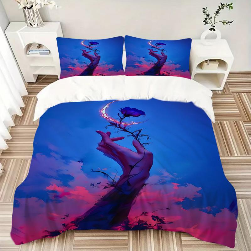 3pc Glowing Bloom Cover Set - 1 Quilt Cover + 2 Pillowcases, All Seasons Bedroom Setting, Perfect for Home093