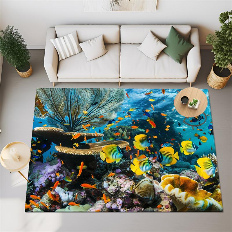 3D Sea Fish Turtles Big Carpet For Bedroom Living Room Super Soft Absorbent Sponge Bathroom Floor Mat Cute Toilet Rug Non-slip