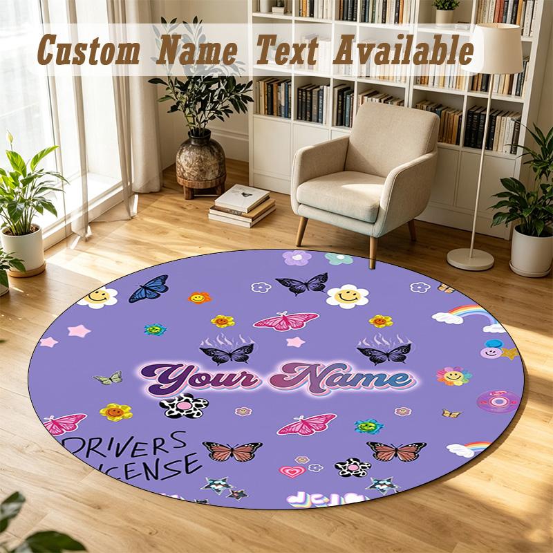 Round Rug Custom NameOlivia Rodrigo Pattern Non Slip Carpet Home Floor Decor