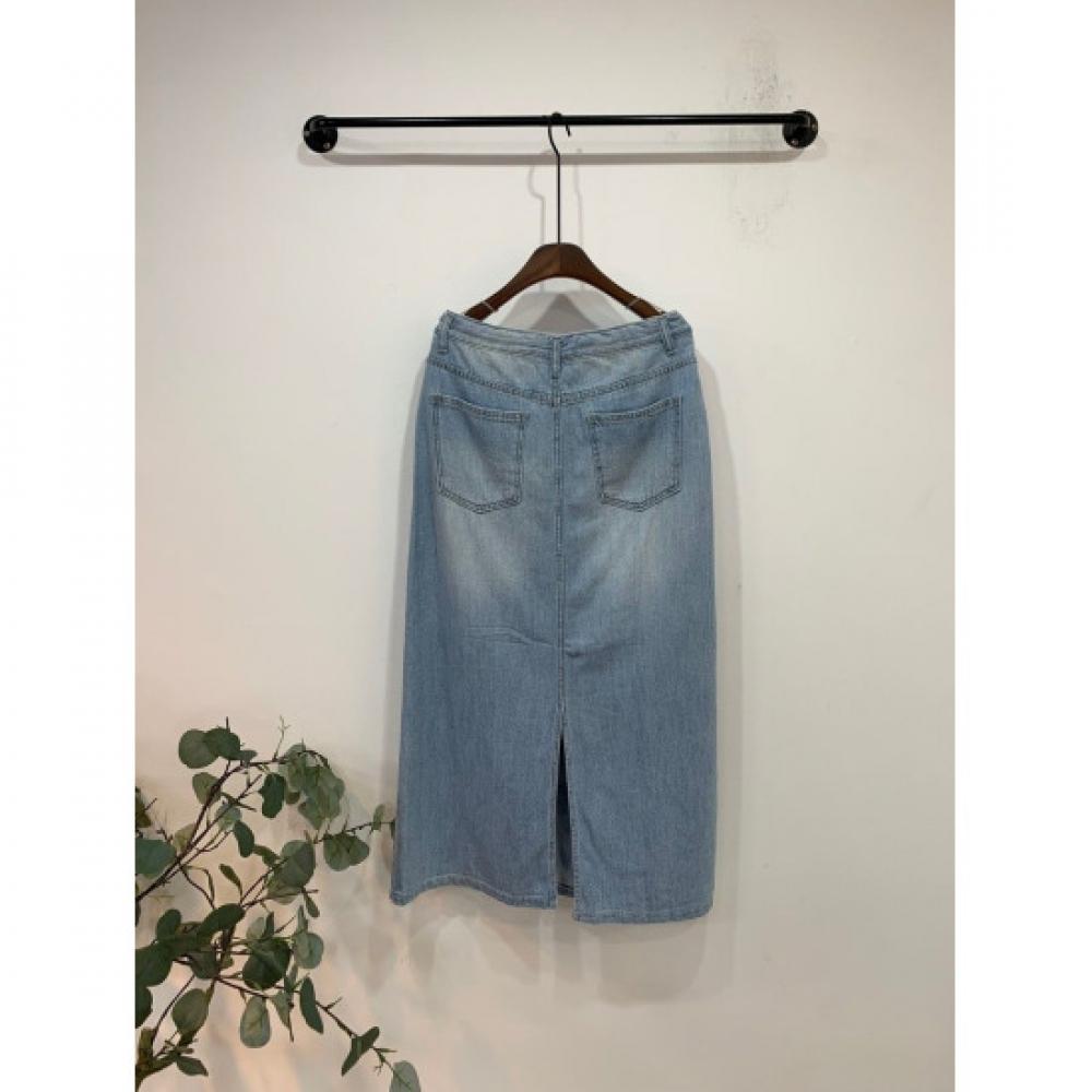 C S In The Room Free Hute StrIng baCk Slit Denim Long Skirt 2Color