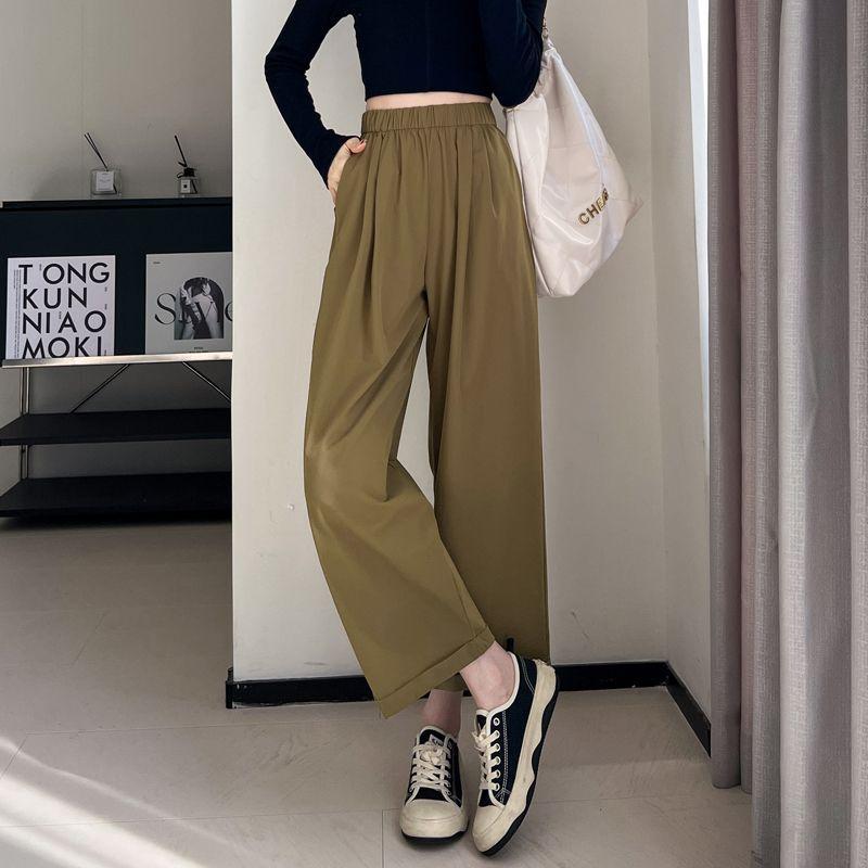 Quick-drying Wide-leg Pants for Women In Spring and Summer New Straight-leg Pants Large Size Loose Casual Sports High Waist Nine-point Pants Thin