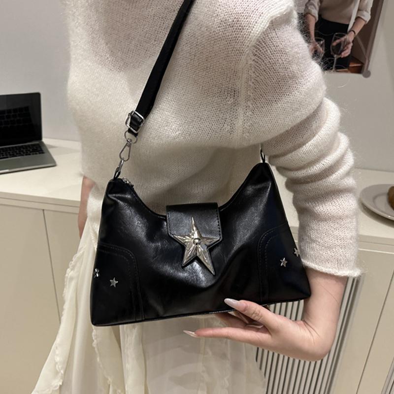 Женская сумка на плечо из ПУ с декором в виде звезд, шикарная сумка-хобо, вместительная модная сумка кроссбоди, однотонная милая сумка под мышкой AVE