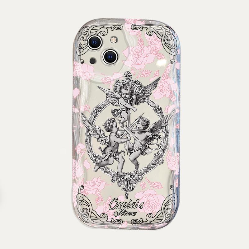 Ретро Купидон Ангел 3D Волна Чехол для Телефона Для iPhone 17 Air 16 15 14 13 12 11 Pro Max Plus Mini SE Ударопрочный Силиконовый Задний Чехол