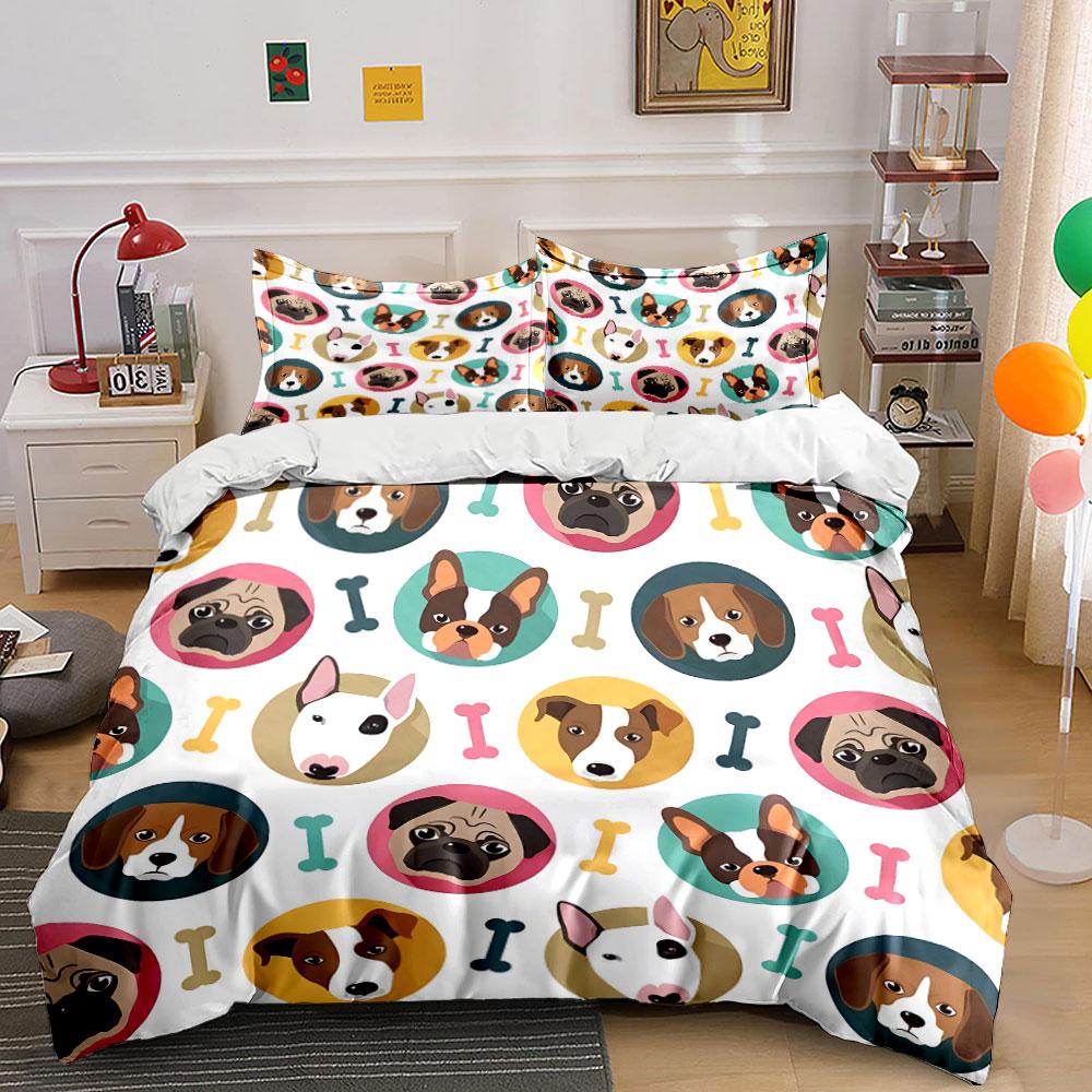 Cute Cartoon Dog and Bone Print Bedding Duvet Cover Set Duvet Cover Pillowcases (1*Duvet Cover 2*Pillowcases, without duvet insert)