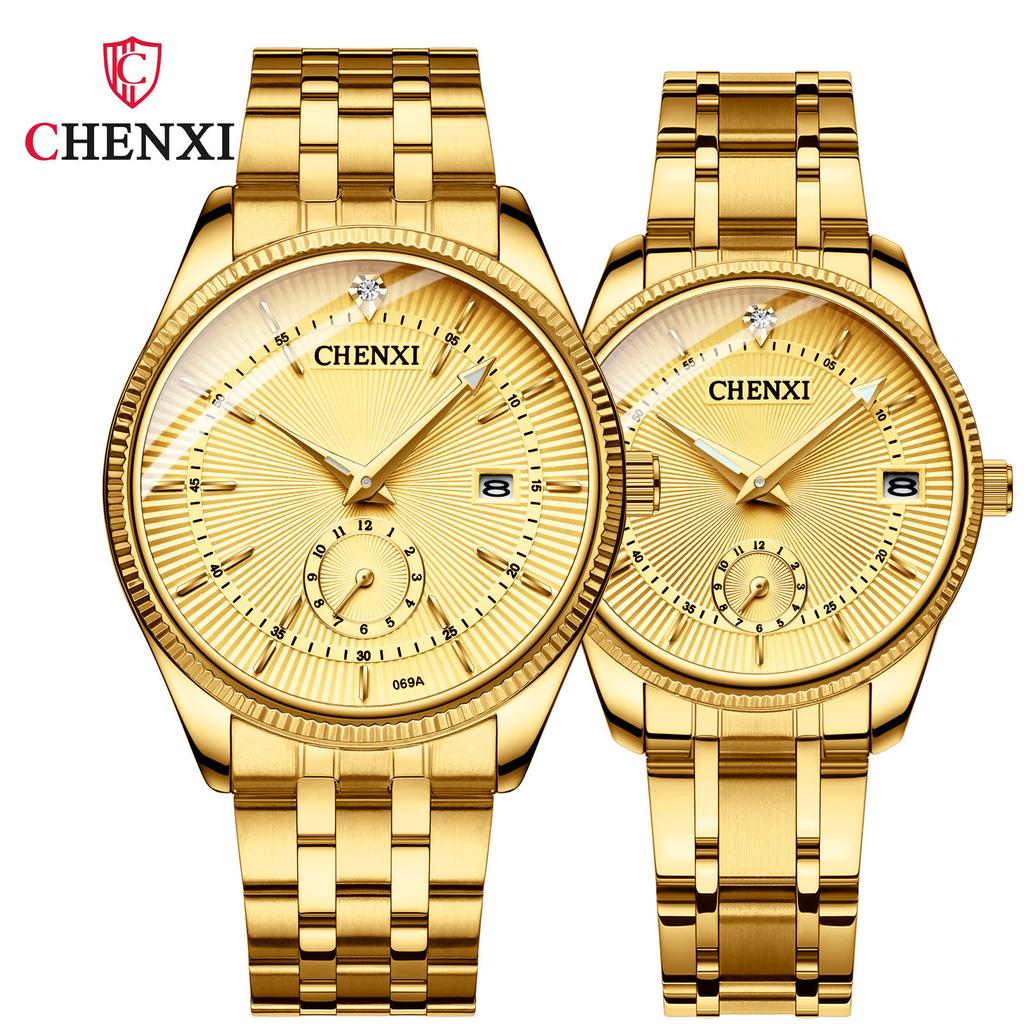 CHENXI Couple Watch 069 High Quality Stainless Steel Waterproof Luminous Calendar Men Quartz Watches Fashion Women Bracelet