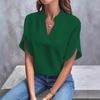 Летняя женская повседневная однотонная рубашка свободного кроя с V-образным вырезом