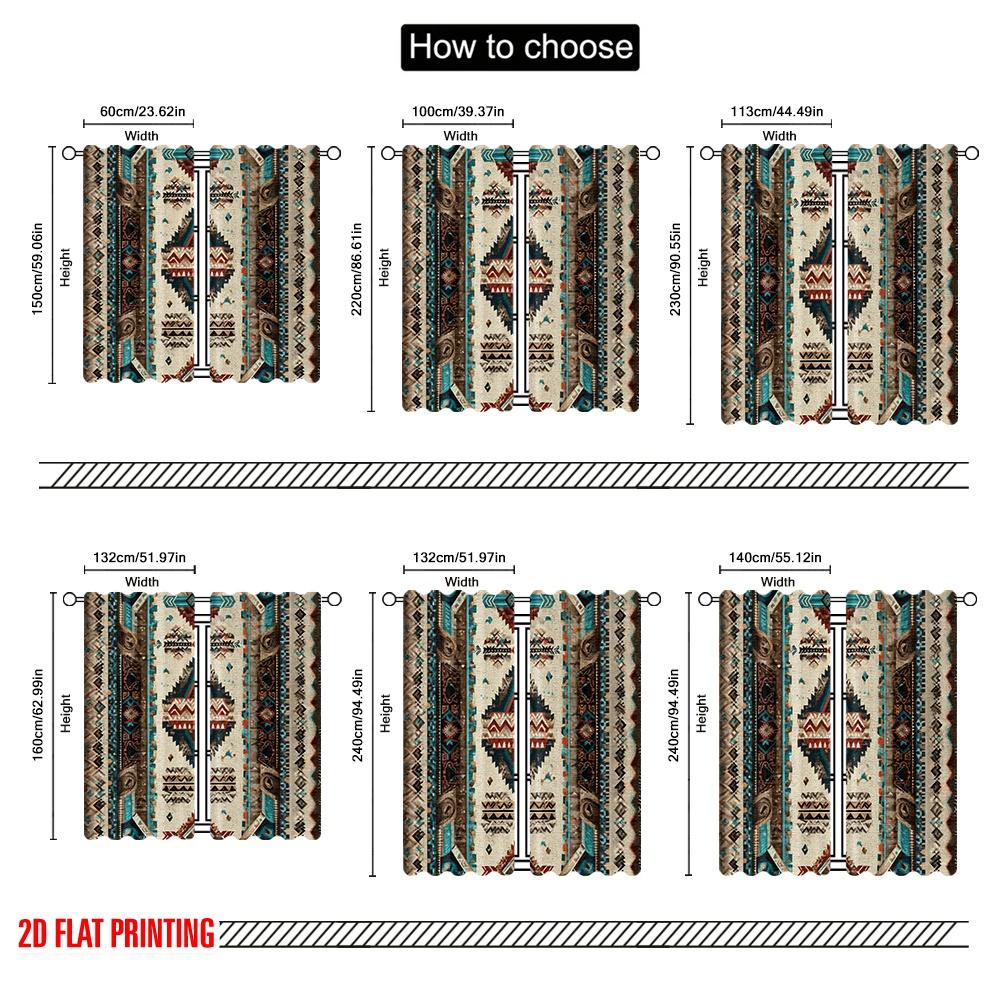 2D flat printing 2pcs Window Drapes Aztec Southwestern Native Fabric  Without Electricity Festive Backdrops Use for Office