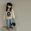 Girls' Floral Letter Pullover Sweater - 2024 Spring/Autumn Trendy Casual Korean Style Top